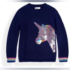 Epic Threads Blue Flip Sequins Unicorn Crew Knit Pullover Sweater - L - NWT